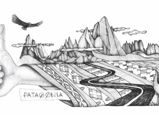На стоп из Патагония Виктория Паева рисува Патагония.