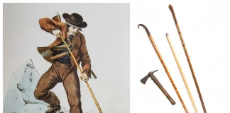 Алпенщок. През 1876 г. Балма се изкачва на Монблан, държейки дълга пръчка със заострен връх и, закрепена на колана му,брадва с къса дръжка.